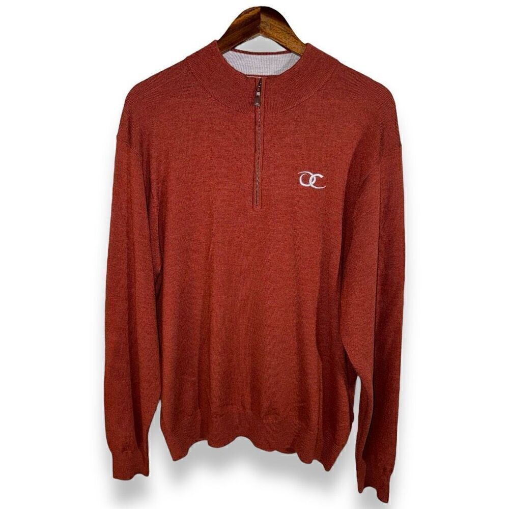 Peter Millar Rust Red 100% Merino Wool 1/4 Zip Sweater XL